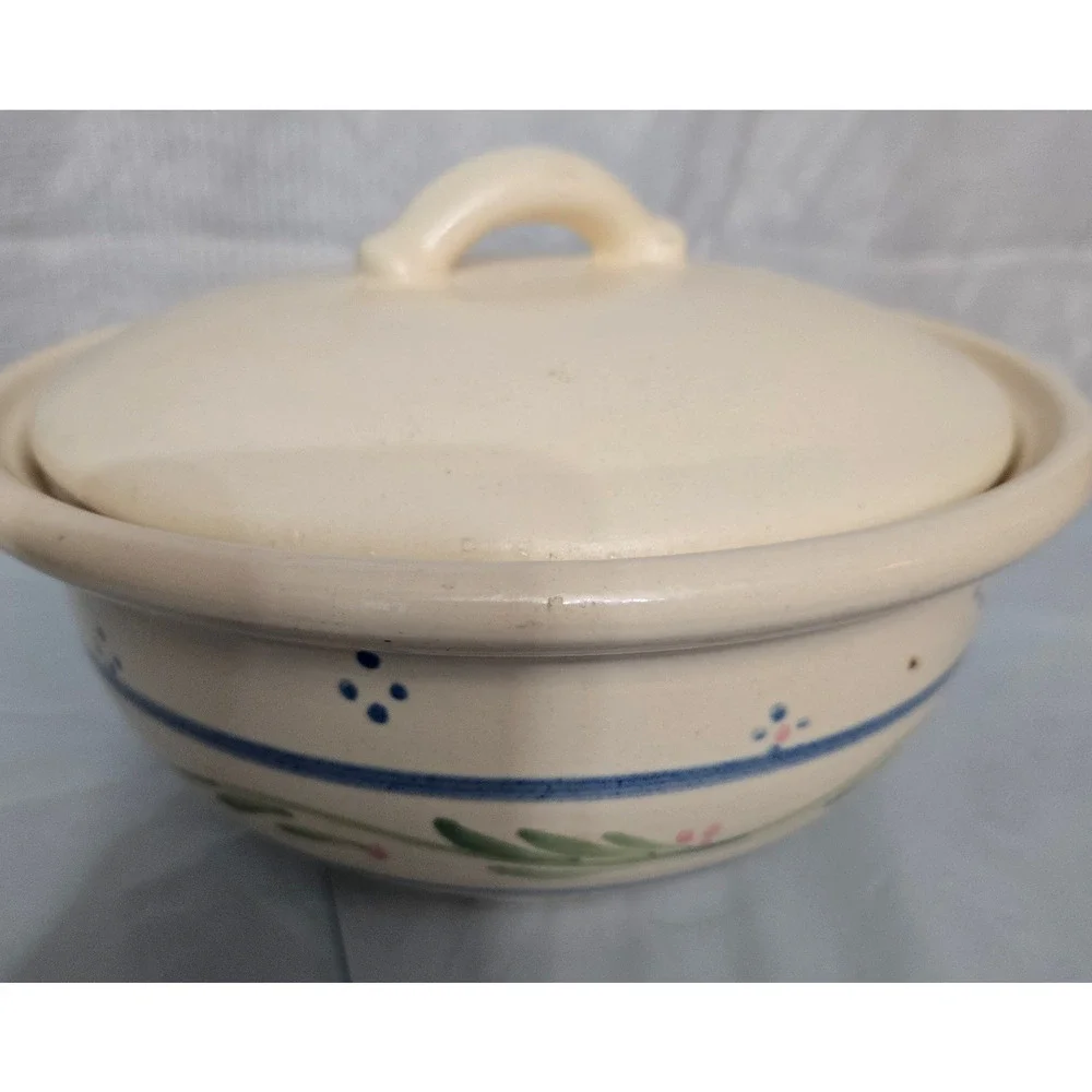 Ceramic Berry Colander Fruit Strainer Folk Art Design Whimsical Stoneware Shabby